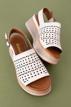 Gondol Kadın Hakiki Deri Platform Tabanlı Sandalet mlk.5353 - Beyaz - 40