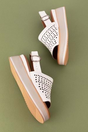 Gondol Kadın Hakiki Deri Platform Tabanlı Sandalet mlk.5353 - Beyaz - 40
