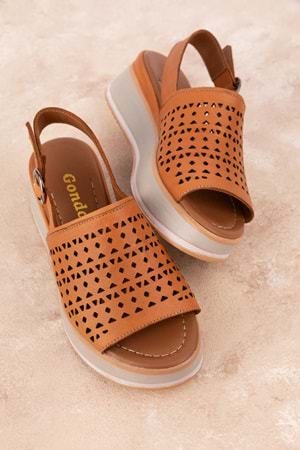 Gondol Kadın Hakiki Deri Platform Tabanlı Sandalet mlk.5353 - Taba - 37