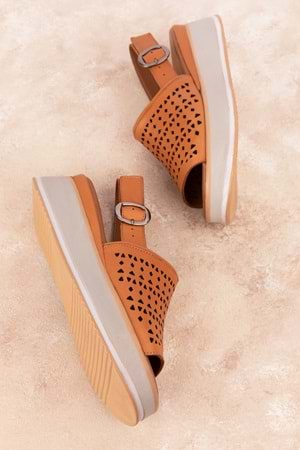 Gondol Kadın Hakiki Deri Platform Tabanlı Sandalet mlk.5353 - Taba - 37
