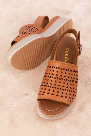 Gondol Kadın Hakiki Deri Platform Tabanlı Sandalet mlk.5353 - Taba - 37