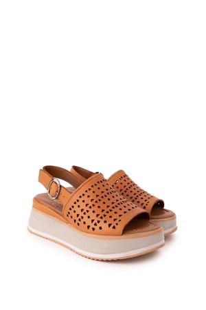 Gondol Kadın Hakiki Deri Platform Tabanlı Sandalet mlk.5353 - Taba - 41