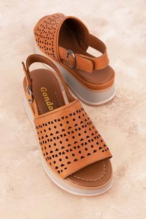 Gondol Kadın Hakiki Deri Platform Tabanlı Sandalet mlk.5353 - Taba - 41