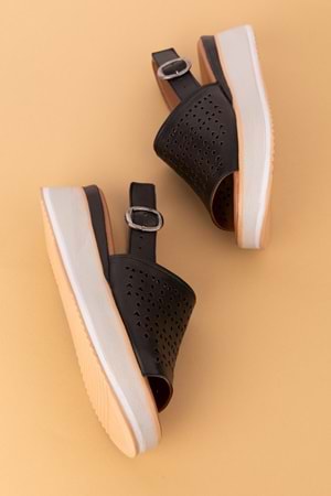 Gondol Kadın Hakiki Deri Platform Tabanlı Sandalet mlk.5353 - Siyah - 36
