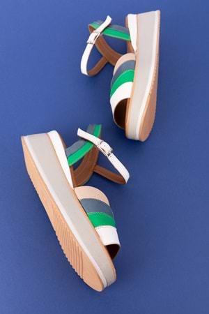 Gondol Kadın Hakiki Deri Platform Tabanlı Sandalet mlk.5355 - Beyaz Kombin - 40