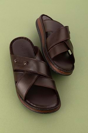 Gondol Erkek Hakiki Deri Rahat Günlük Terlik hkm.12 - Kahverengi - 42