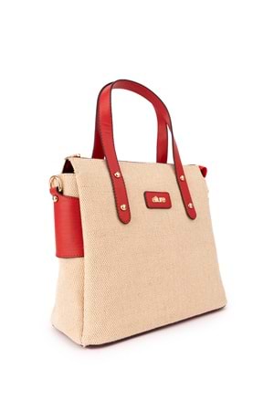 Gondol Kadın Çift Bölmeli Şık Günlük Çanta ald.2706 - Hasır Kırmızı - TEK EBAT