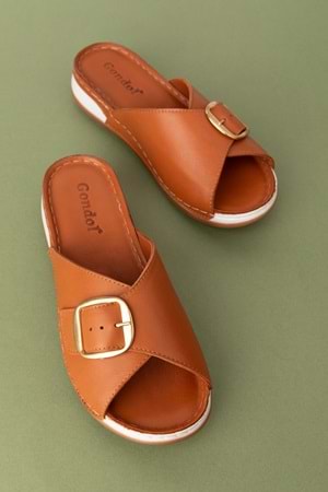 Gondol Kadın Hakiki Deri Anatomik Taban Terlik iz.4608 - Taba - 36