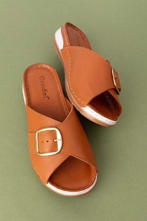 Gondol Kadın Hakiki Deri Anatomik Taban Terlik iz.4608 - Taba - 36