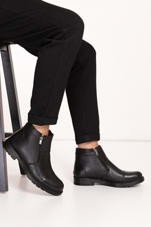 Gondol Erkek Hakiki Deri İçi Kürklü Çift Fermuarlı Günlük Bot kn.755 - Siyah - 44