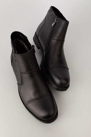 Gondol Erkek Hakiki Deri İçi Kürklü Çift Fermuarlı Günlük Bot kn.755 - Siyah - 44