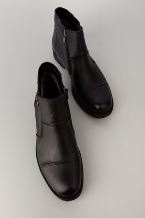 Gondol Erkek Hakiki Deri İçi Kürklü Çift Fermuarlı Günlük Bot kn.755 - Siyah - 44