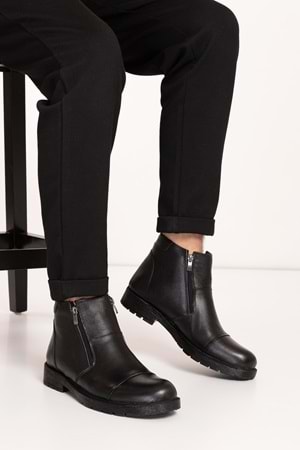 Gondol Erkek Hakiki Deri İçi Kürklü Çift Fermuarlı Günlük Bot kn.755 - Siyah - 44