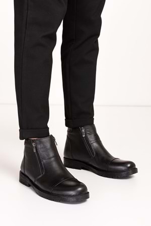 Gondol Erkek Hakiki Deri İçi Kürklü Çift Fermuarlı Günlük Bot kn.755 - Siyah - 44