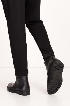 Gondol Erkek Hakiki Deri İçi Kürklü Çift Fermuarlı Günlük Bot kn.755 - Siyah - 44