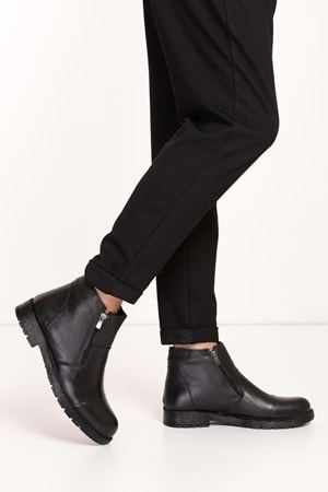 Gondol Erkek Hakiki Deri İçi Kürklü Çift Fermuarlı Günlük Bot kn.755 - Siyah - 44