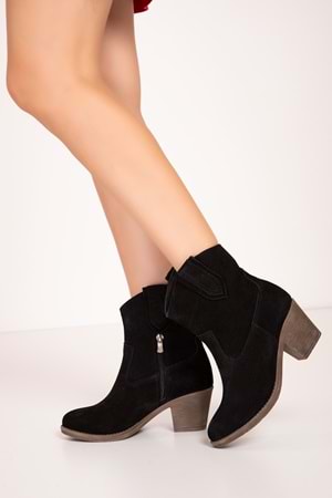 Gondol Kadın Hakiki Deri Western Tarz Bot anl.2800 - Siyah Süet - 37