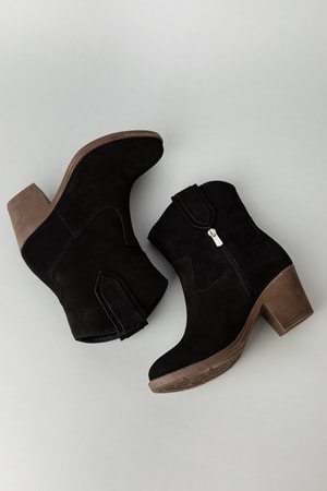 Gondol Kadın Hakiki Deri Western Tarz Bot anl.2800 - Siyah Süet - 37