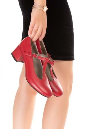 Gondol Hakiki Deri Orta Boy Topuklu Ayakkabı vdt.20 - kırmızı - 35