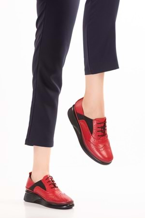 Gondol Hakiki Deri Anatomik Taban Rahat Ayakkabı elnr.3803 - kırmızı - 38