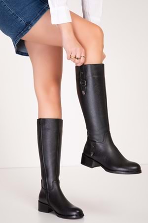 Gondol Kadın Hakiki Deri Kısa Topuklu Çizme ell.7144 - Siyah - 34