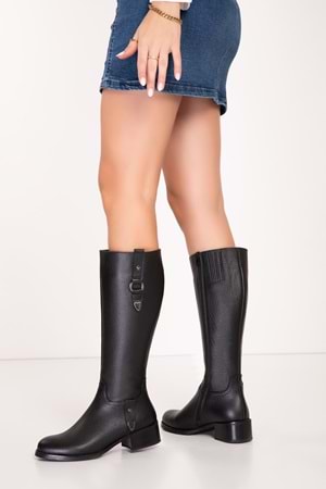 Gondol Kadın Hakiki Deri Kısa Topuklu Çizme ell.7144 - Siyah - 36