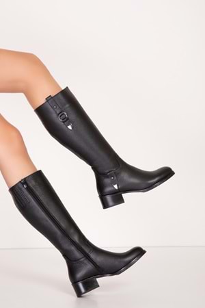 Gondol Kadın Hakiki Deri Kısa Topuklu Çizme ell.7144 - Siyah - 36
