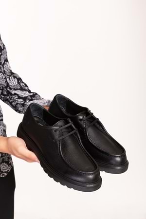 Gondol Içi Dışı Hakiki Deri Kalın Taban Oxford Rahat Ayakkabı src.913 - Siyah - 40