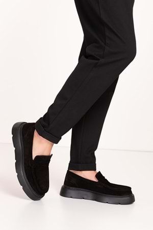 Gondol Içi Dışı Hakiki Deri Hafif Günlük Rahat Ayakkabı src.464 - Siyah Süet - 40