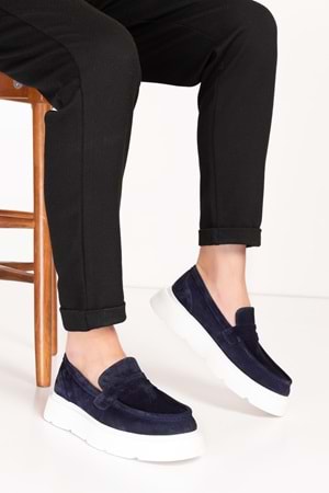 Gondol Içi Dışı Hakiki Deri Hafif Günlük Rahat Ayakkabı src.464 - Lacivert Süet - 40