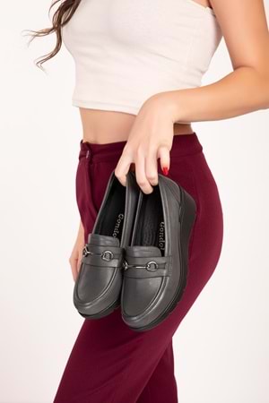 Gondol Hakiki Deri Anatomik Taban Toka Detaylı Rahat Ayakkabı esfa.2086 - Gri - 35