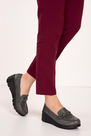 Gondol Hakiki Deri Anatomik Taban Toka Detaylı Rahat Ayakkabı esfa.2086 - Gri - 35