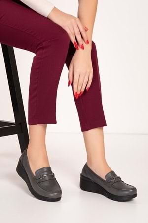 Gondol Hakiki Deri Anatomik Taban Toka Detaylı Rahat Ayakkabı esfa.2086 - Gri - 35