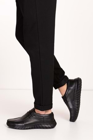 Gondol Erkek Hakiki Deri Hafif Esnek Kaymaz Taban Ayakkabı af.1453 - Siyah - 40