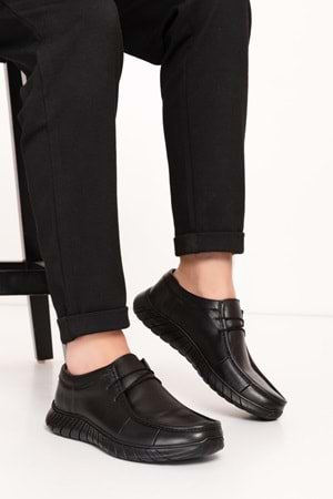 Gondol Erkek Hakiki Deri Hafif Esnek Kaymaz Taban Ayakkabı af.1453 - Siyah - 40