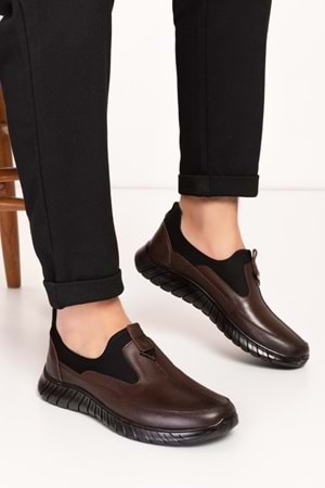 Gondol Erkek Hakiki Deri Hafif Esnek Kaymaz Taban Ayakkabı af.1956 - Kahverengi - 40