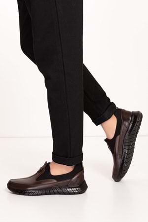 Gondol Erkek Hakiki Deri Hafif Esnek Kaymaz Taban Ayakkabı af.1956 - Kahverengi - 40