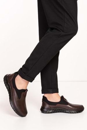 Gondol Erkek Hakiki Deri Hafif Esnek Kaymaz Taban Ayakkabı af.1956 - Kahverengi - 40