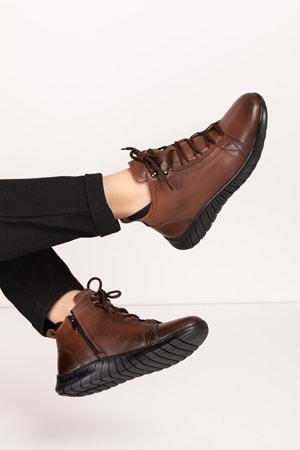 Gondol Erkek Hakiki Deri Hafif Esnek Kaymaz Taban Bot af.1945 - Kahverengi - 40