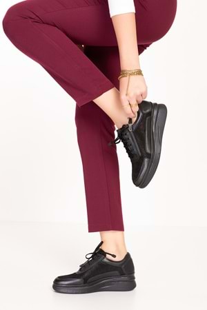 Gondol Hakiki Deri Anatomik Taban Rahat Fermuarlı Ayakkabı usl.2149 - Siyah - 36