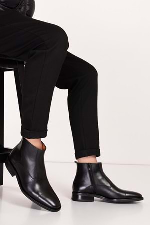 Gondol Erkek Hakiki Deri Klasik Sivri Burun Bot ny.490 - Siyah - 45