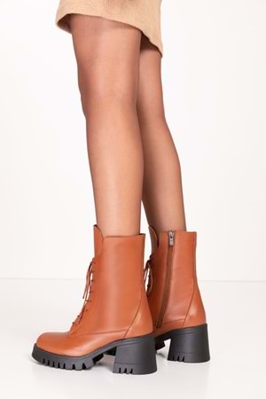 Gondol Hakiki Deri Kalın Topuklu Kauçuk Taban Şık Bot bel.1554 - Taba - 37