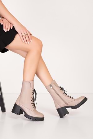 Gondol Hakiki Deri Kalın Topuklu Kauçuk Taban Şık Bot bel.1554 - Vizon - 38