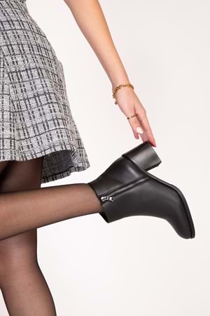 Gondol Hakiki Deri Orta Boy Topuklu Sade Günlük Bot bel.331 - Siyah - 39