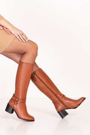 Gondol Hakiki Deri Klasik Topuklu Çizme bel.1666 - Taba - 37