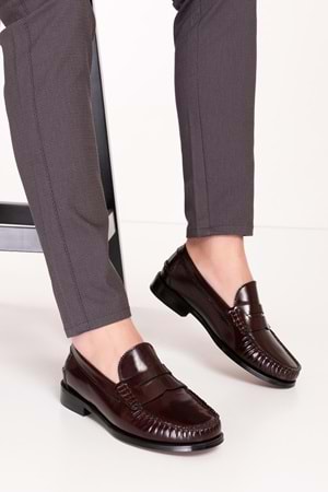 Gondol Erkek Hakiki Deri Kösele Loafer Ayakkabı ny.005 - Bordo Rugan - 45