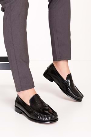 Gondol Erkek Hakiki Deri Kösele Loafer Ayakkabı ny.005 - siyah rugan - 39