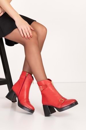 Gondol Kadın Hakiki Deri Yüksek Topuklu Şık Bot anl.2908 - kırmızı - 37