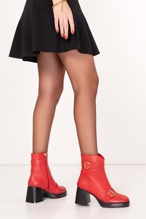 Gondol Kadın Hakiki Deri Yüksek Topuklu Şık Bot anl.2908 - kırmızı - 37