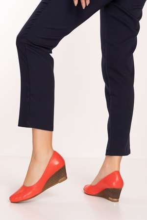 Gondol Hakiki Deri Dolgu Topuklu Günlük Ayakkabı alpx.350 - kırmızı - 36